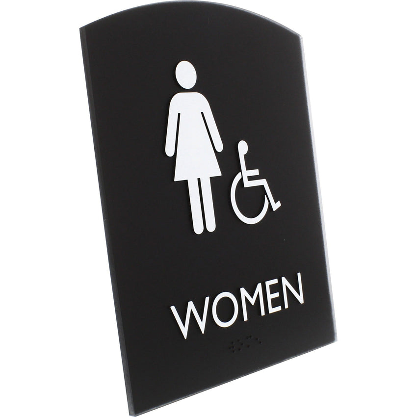 Lorell Arched Women's Handicap Restroom Information Sign Surface Mountable 6.8"W x 6.8"L x 8.5"H (LLR - LLR02675) - SchoolOutlet