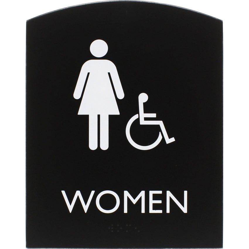 Lorell Arched Women's Handicap Restroom Information Sign Surface Mountable 6.8"W x 6.8"L x 8.5"H (LLR - LLR02675) - SchoolOutlet