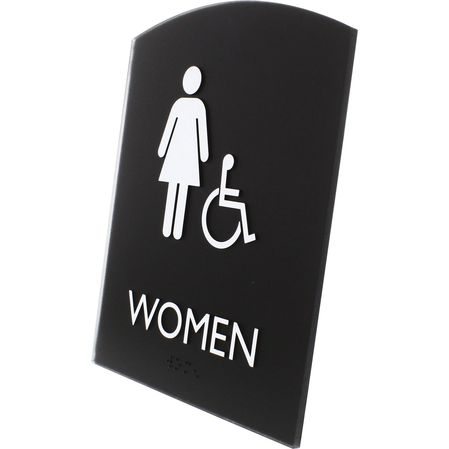 Lorell Arched Women's Handicap Restroom Information Sign Surface Mountable 6.8"W x 6.8"L x 8.5"H (LLR - LLR02675) - SchoolOutlet