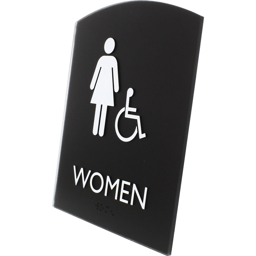 Lorell Arched Women's Handicap Restroom Information Sign Surface Mountable 6.8"W x 6.8"L x 8.5"H (LLR - LLR02675) - SchoolOutlet