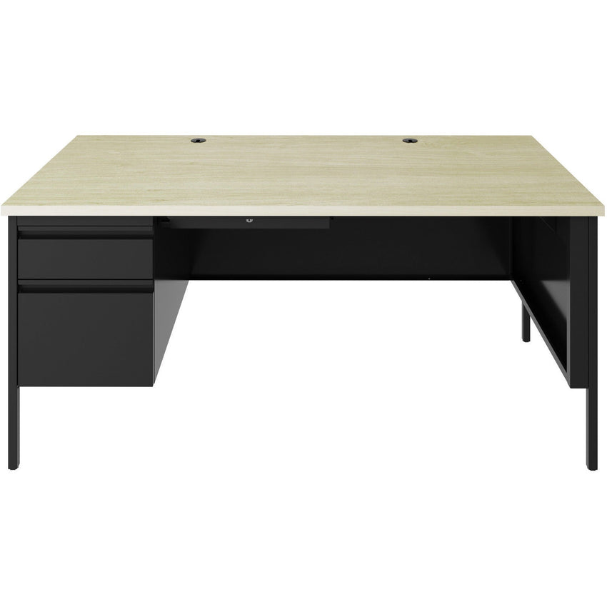 Lorell Fortress Series Steel Teachers Desk with Maple Laminate Top and Centralized Locking Left - Pedestal Storage 60"W x 29.5"D x 30"H (LLR - LLR03129) - SchoolOutlet