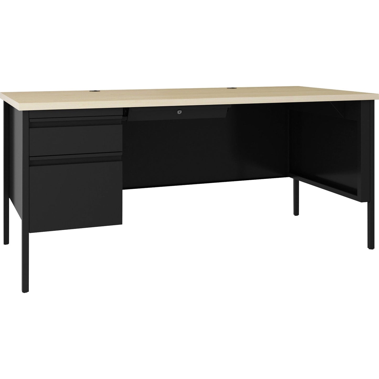 Lorell Fortress Series Steel Teachers Desk with Maple Laminate Top and Centralized Locking Left - Pedestal Storage 60"W x 29.5"D x 30"H (LLR - LLR03129) - SchoolOutlet