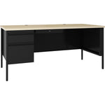 Lorell Fortress Series Steel Teachers Desk with Maple Laminate Top and Centralized Locking Left - Pedestal Storage 60