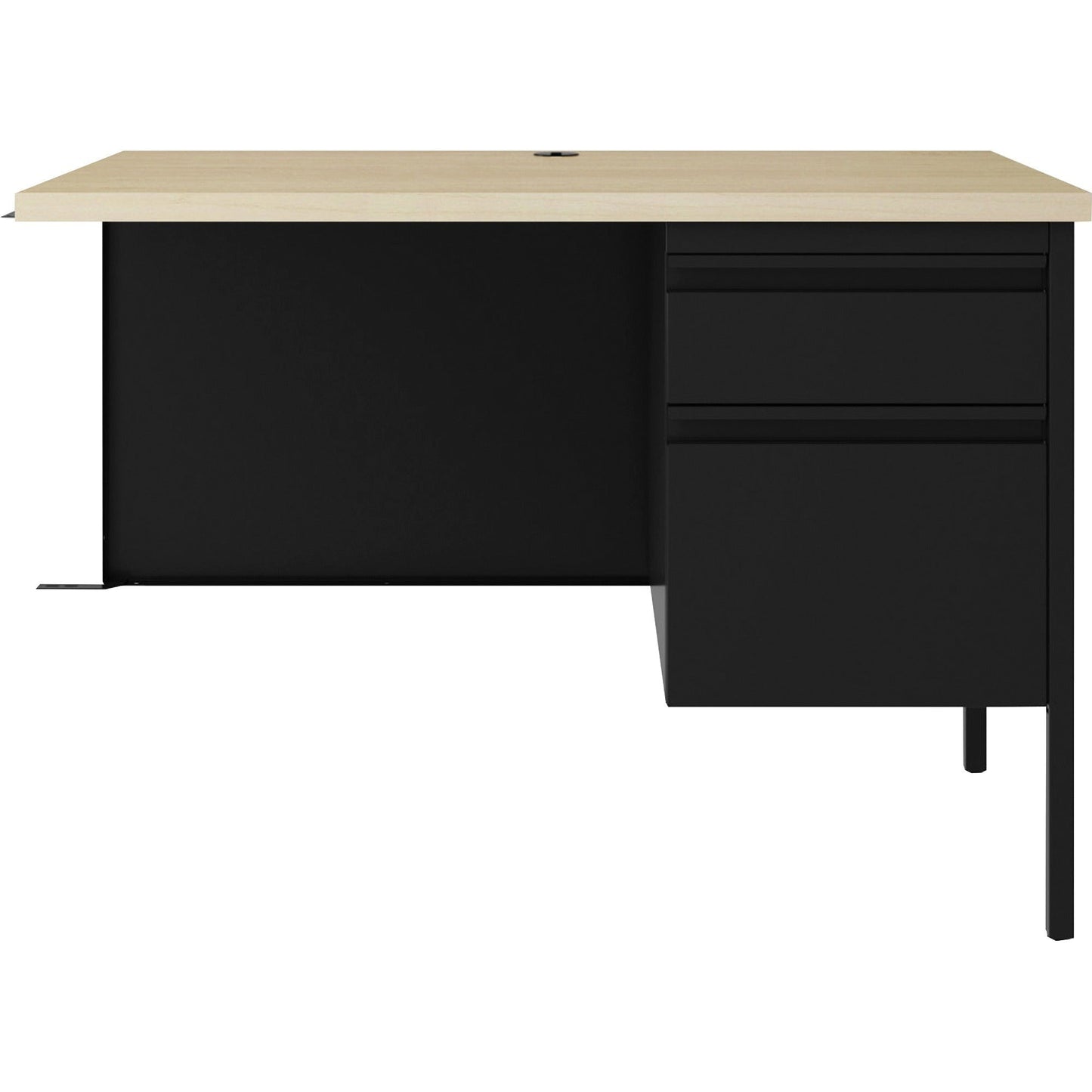 Lorell Fortress Series Black Steel Right - Pedestal Return with Maple Laminate Top and Integrated Locking Storage 42"W x 29.5"D x 24"H (LLR - LLR03140) - SchoolOutlet
