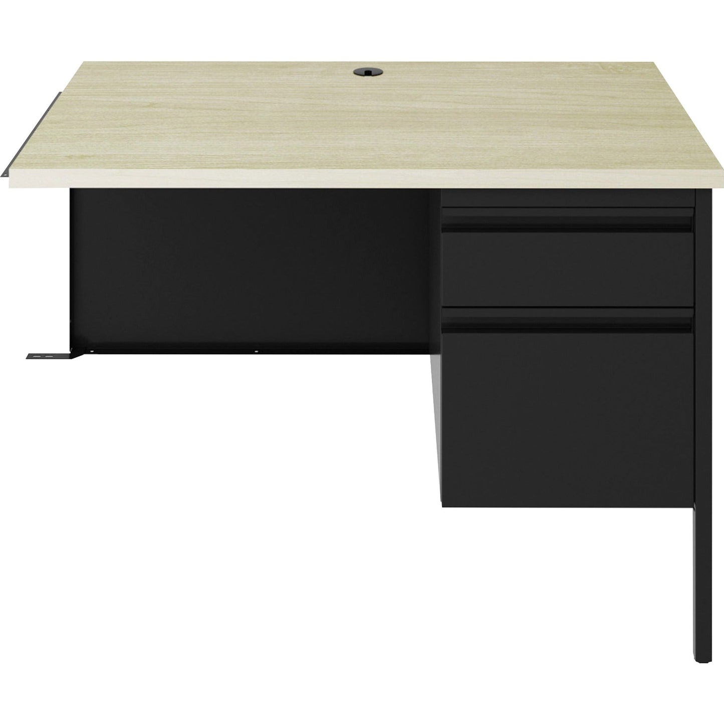 Lorell Fortress Series Black Steel Right - Pedestal Return with Maple Laminate Top and Integrated Locking Storage 42"W x 29.5"D x 24"H (LLR - LLR03140) - SchoolOutlet