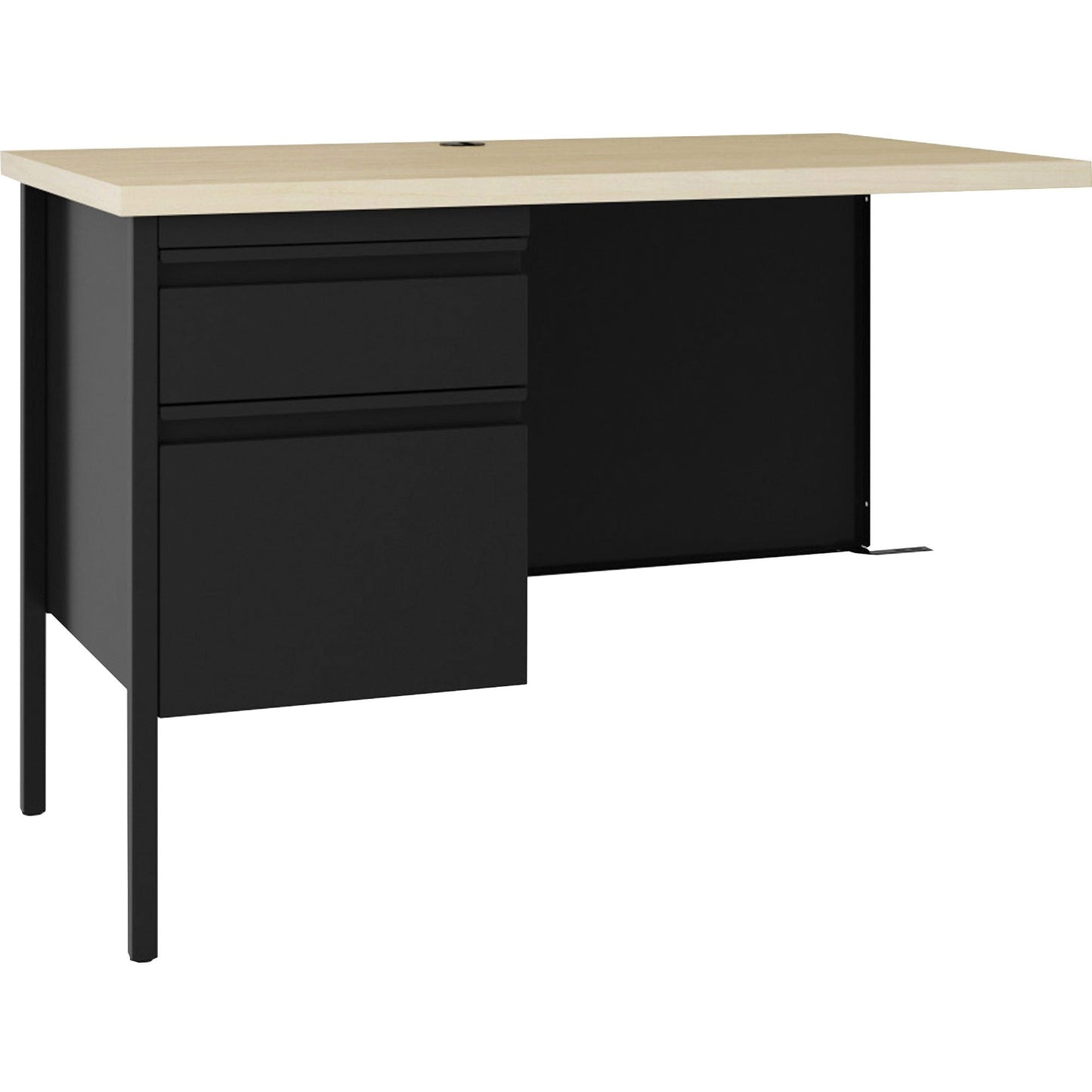 Lorell Fortress Series Black Steel Left - Pedestal Return with Maple Laminate Top and Integrated Locking Storage 42"W x 29.5"D x 24"H (LLR - LLR03150) - SchoolOutlet