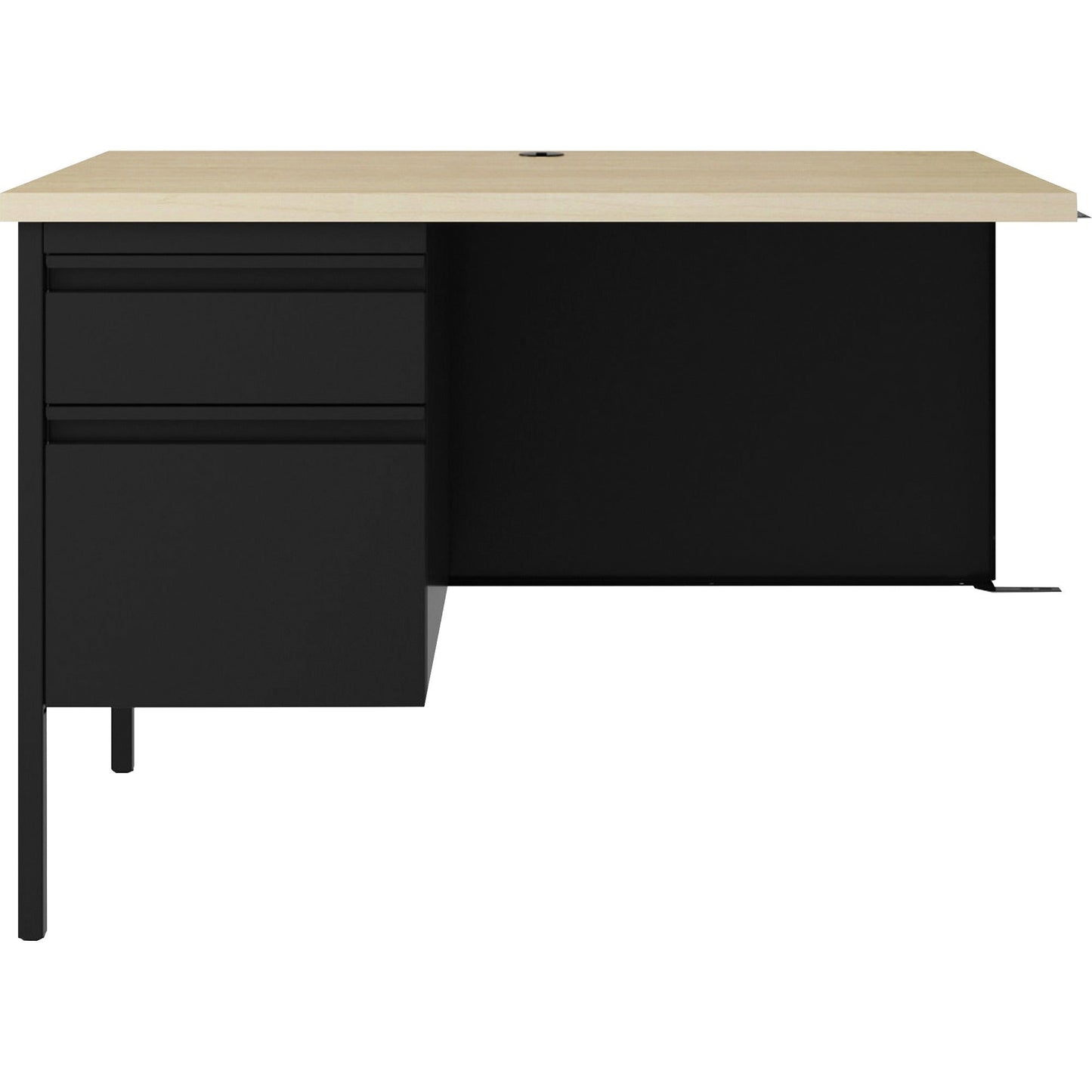 Lorell Fortress Series Black Steel Left - Pedestal Return with Maple Laminate Top and Integrated Locking Storage 42"W x 29.5"D x 24"H (LLR - LLR03150) - SchoolOutlet