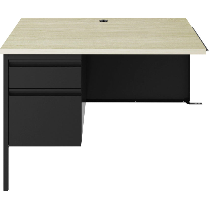 Lorell Fortress Series Black Steel Left - Pedestal Return with Maple Laminate Top and Integrated Locking Storage 42"W x 29.5"D x 24"H (LLR - LLR03150) - SchoolOutlet