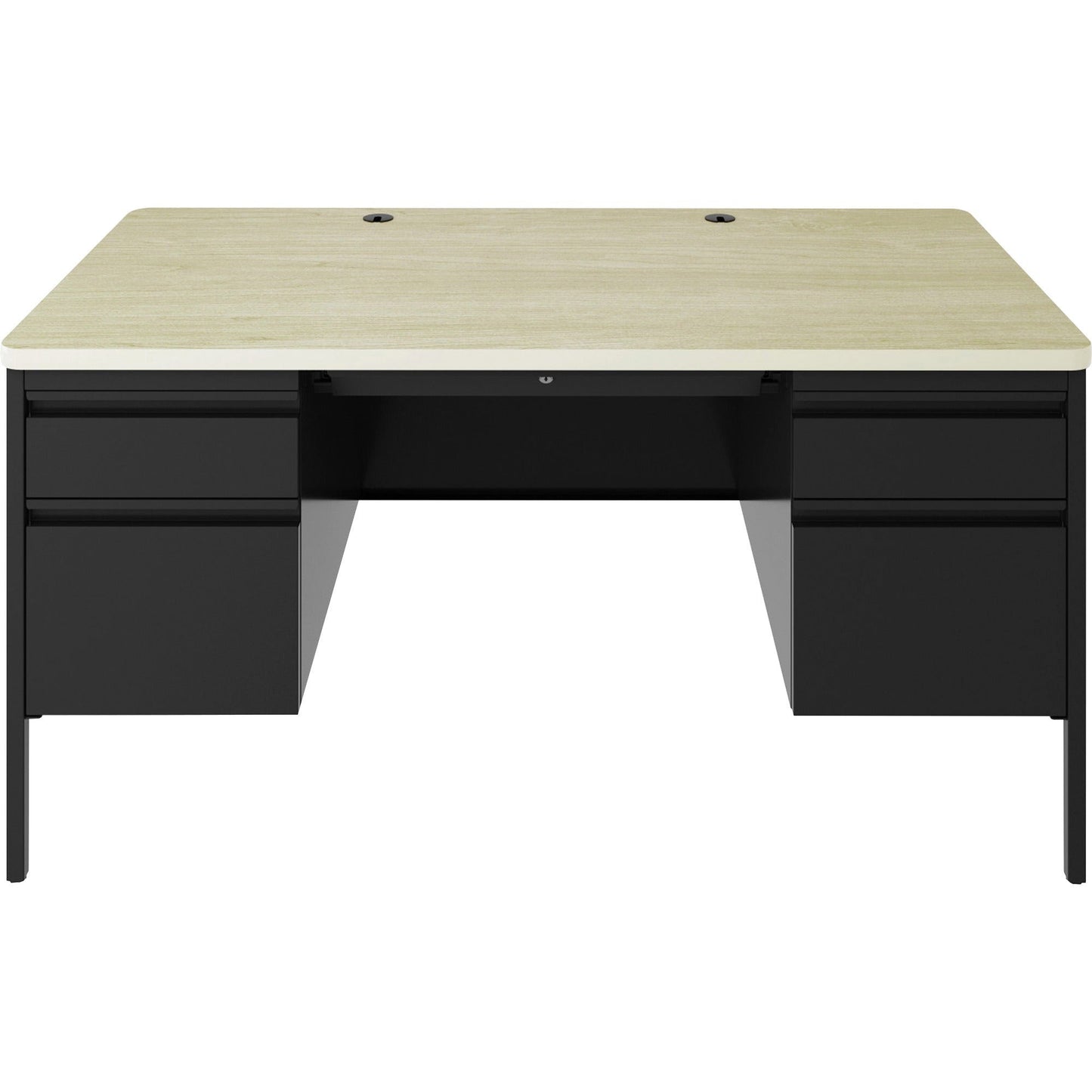 Lorell Fortress Series Steel Teachers Desk with Maple Laminate Top and Centralized Locking Double - Pedestal Storage 60"W x 29.5"D x 30"H (LLR - LLR03155) - SchoolOutlet