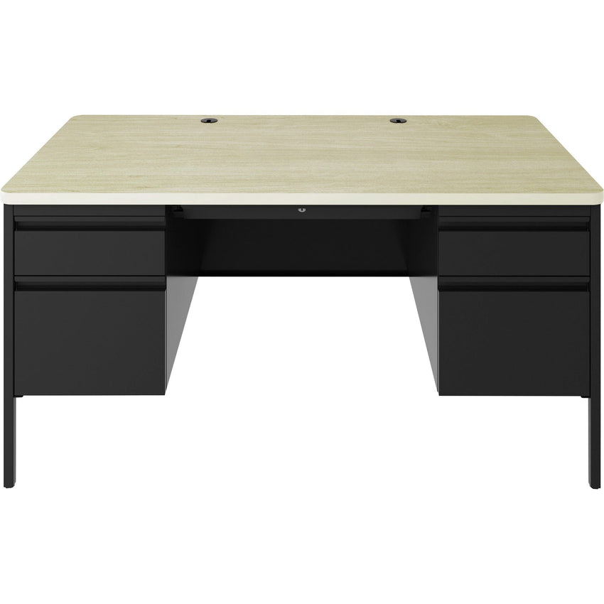 Lorell Fortress Series Steel Teachers Desk with Maple Laminate Top and Centralized Locking Double - Pedestal Storage 60"W x 29.5"D x 30"H (LLR - LLR03155) - SchoolOutlet