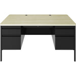 Lorell Fortress Series Steel Teachers Desk with Maple Laminate Top and Centralized Locking Double - Pedestal Storage 60
