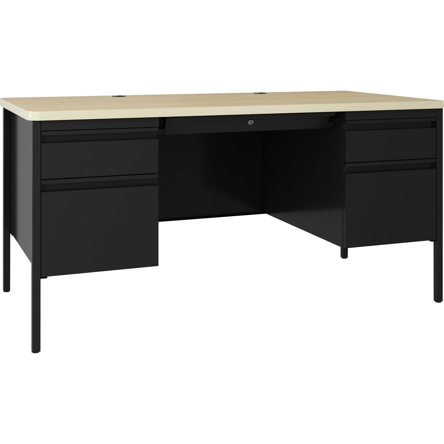 Lorell Fortress Series Steel Teachers Desk with Maple Laminate Top and Centralized Locking Double - Pedestal Storage 60"W x 29.5"D x 30"H (LLR - LLR03155) - SchoolOutlet