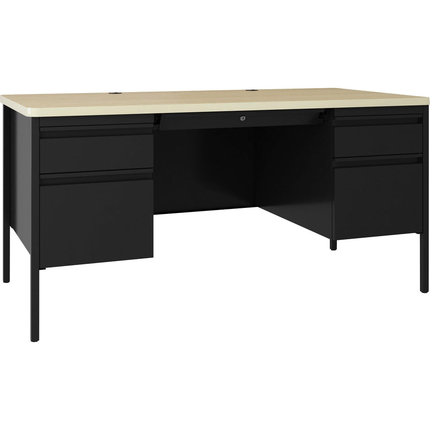 Lorell Fortress Series Steel Teachers Desk with Maple Laminate Top and Centralized Locking Double - Pedestal Storage 60"W x 29.5"D x 30"H (LLR - LLR03155) - SchoolOutlet