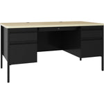 Lorell Fortress Series Steel Teachers Desk with Maple Laminate Top and Centralized Locking Double - Pedestal Storage 60