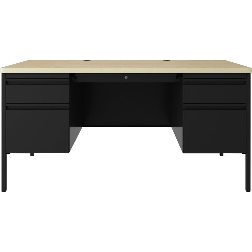 Lorell Fortress Series Steel Teachers Desk with Maple Laminate Top and Centralized Locking Double - Pedestal Storage 60"W x 29.5"D x 30"H (LLR - LLR03155) - SchoolOutlet