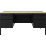 Lorell Fortress Series Steel Teachers Desk with Maple Laminate Top and Centralized Locking Double - Pedestal Storage 60