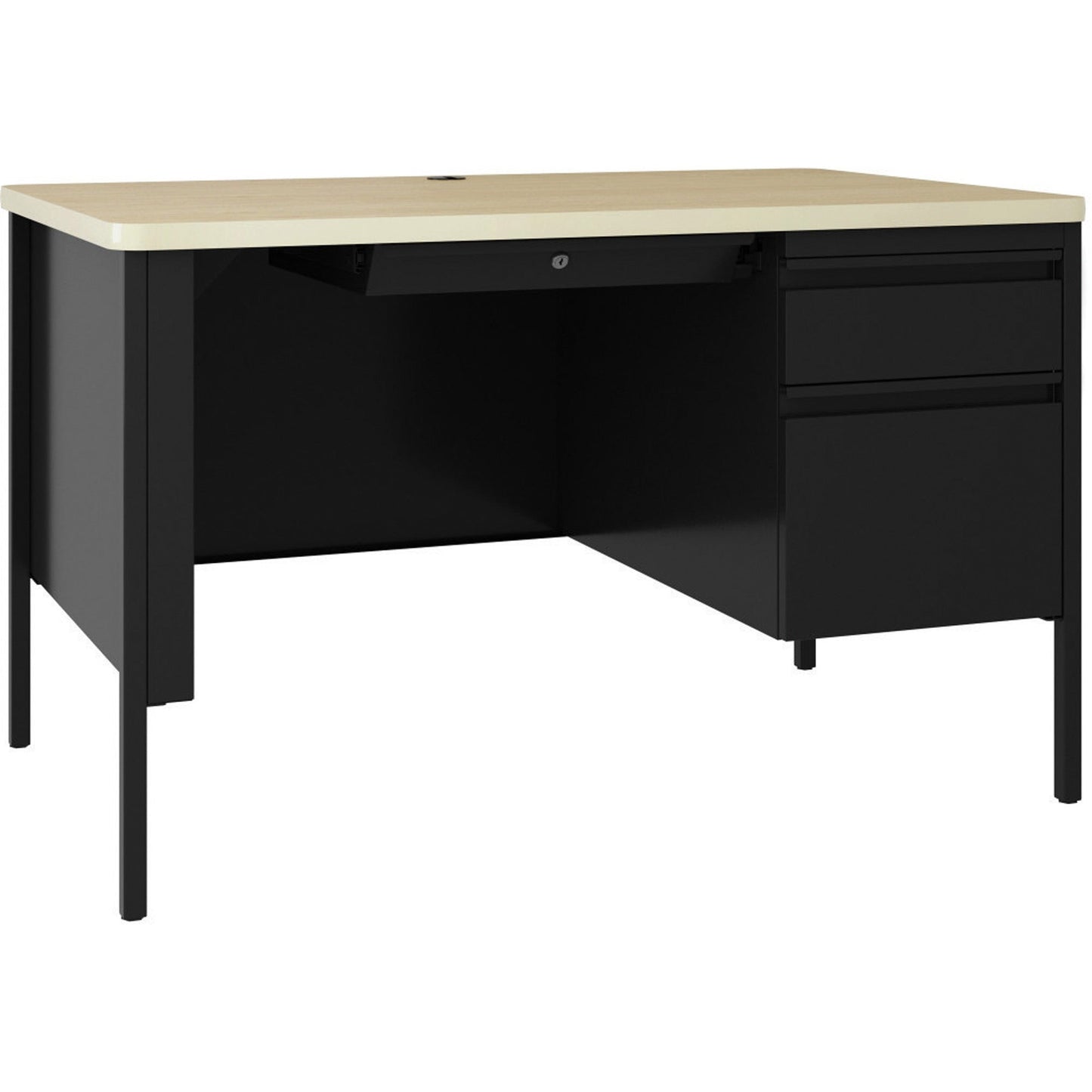 Lorell Fortress Series Steel Teachers Desk with Maple Laminate Top and Centralized Locking Right - Pedestal Storage 48"W x 29.5"D x 30"H (LLR - LLR03156) - SchoolOutlet