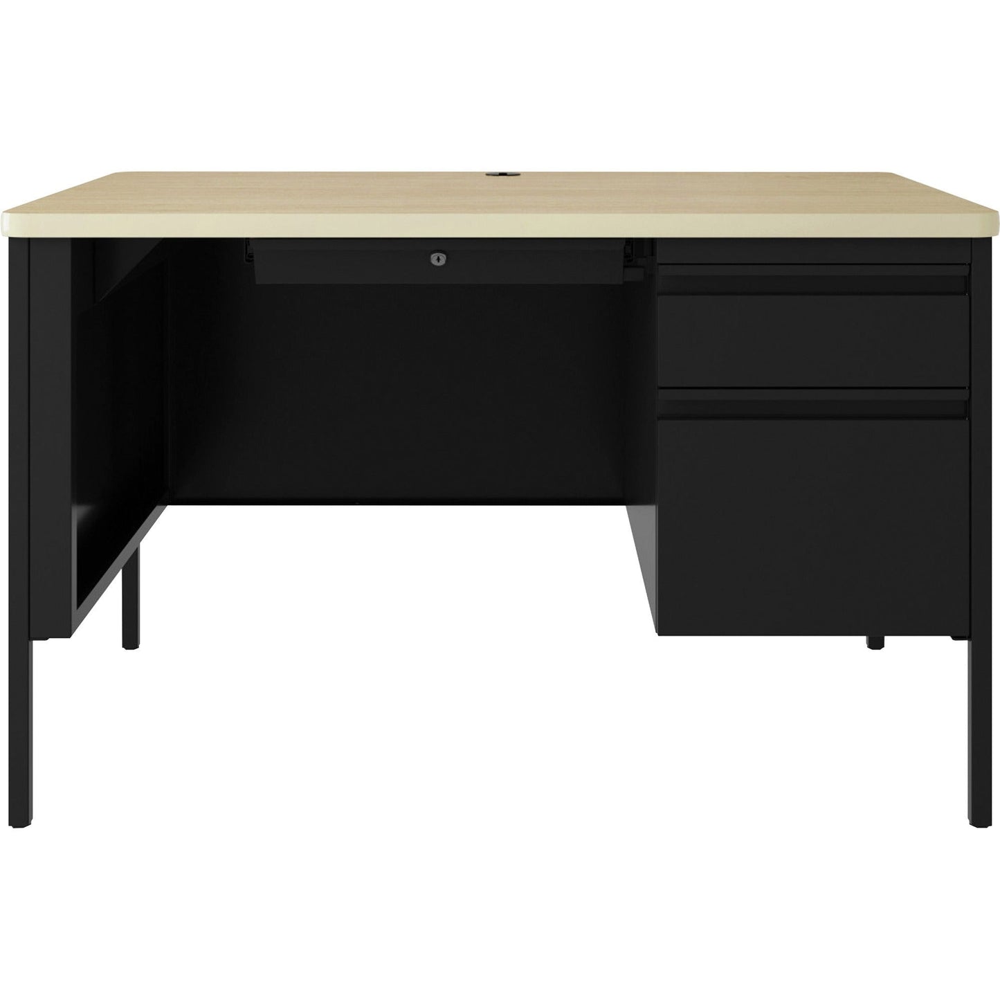 Lorell Fortress Series Steel Teachers Desk with Maple Laminate Top and Centralized Locking Right - Pedestal Storage 48"W x 29.5"D x 30"H (LLR - LLR03156) - SchoolOutlet