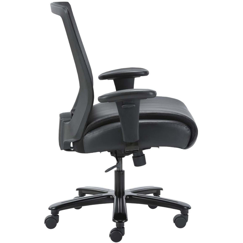 Lorell Heavy - Duty Mesh Back Task Chair with Leather Seat and Adjustable Arms 21" - 24.50 "H (LLR - LLR03207) - SchoolOutlet