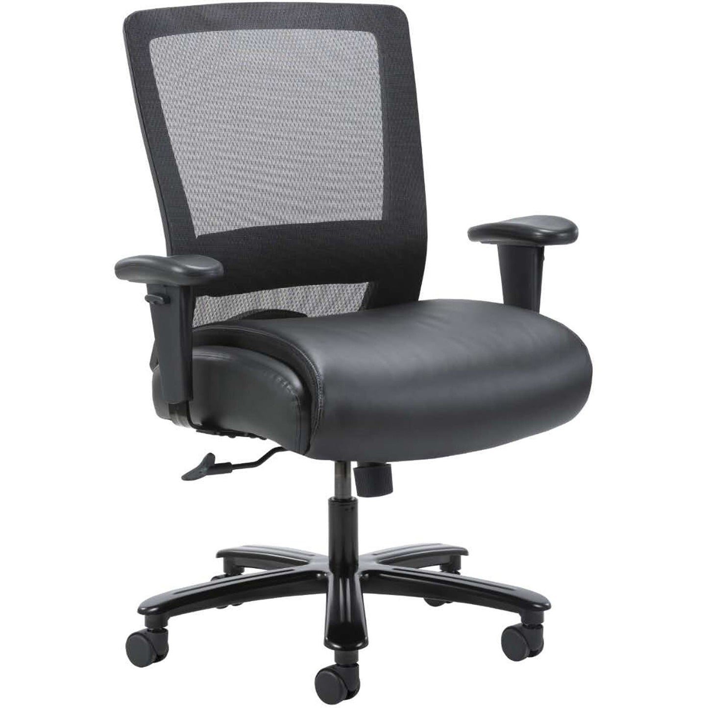 Lorell Heavy - Duty Mesh Back Task Chair with Leather Seat and Adjustable Arms 21" - 24.50 "H (LLR - LLR03207) - SchoolOutlet