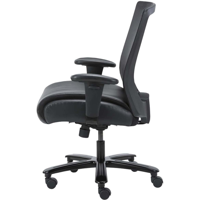 Lorell Heavy - Duty Mesh Back Task Chair with Leather Seat and Adjustable Arms 21" - 24.50 "H (LLR - LLR03207) - SchoolOutlet
