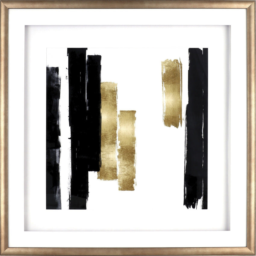 Lorell Blocks II Framed Abstract Artwork Black Gold Wall Decor Office Art 29.5"W x 2"D x 29.5"H (LLR - LLR04477) - SchoolOutlet