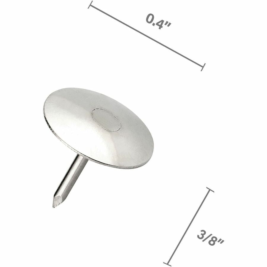 Lorell Durable Nickel - Plated Steel Thumb Tacks for Cork Boards 0.37" W x 0.31" D x 0.37" H Pack of 100 (LLR - LLR10110) - SchoolOutlet