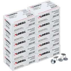 Lorell Durable Nickel-Plated Steel Thumb Tacks for Cork Boards 0.37" W x 0.31" D x 0.37" H Pack of 100 Set of 10 (LLR-LLR10110BX)
