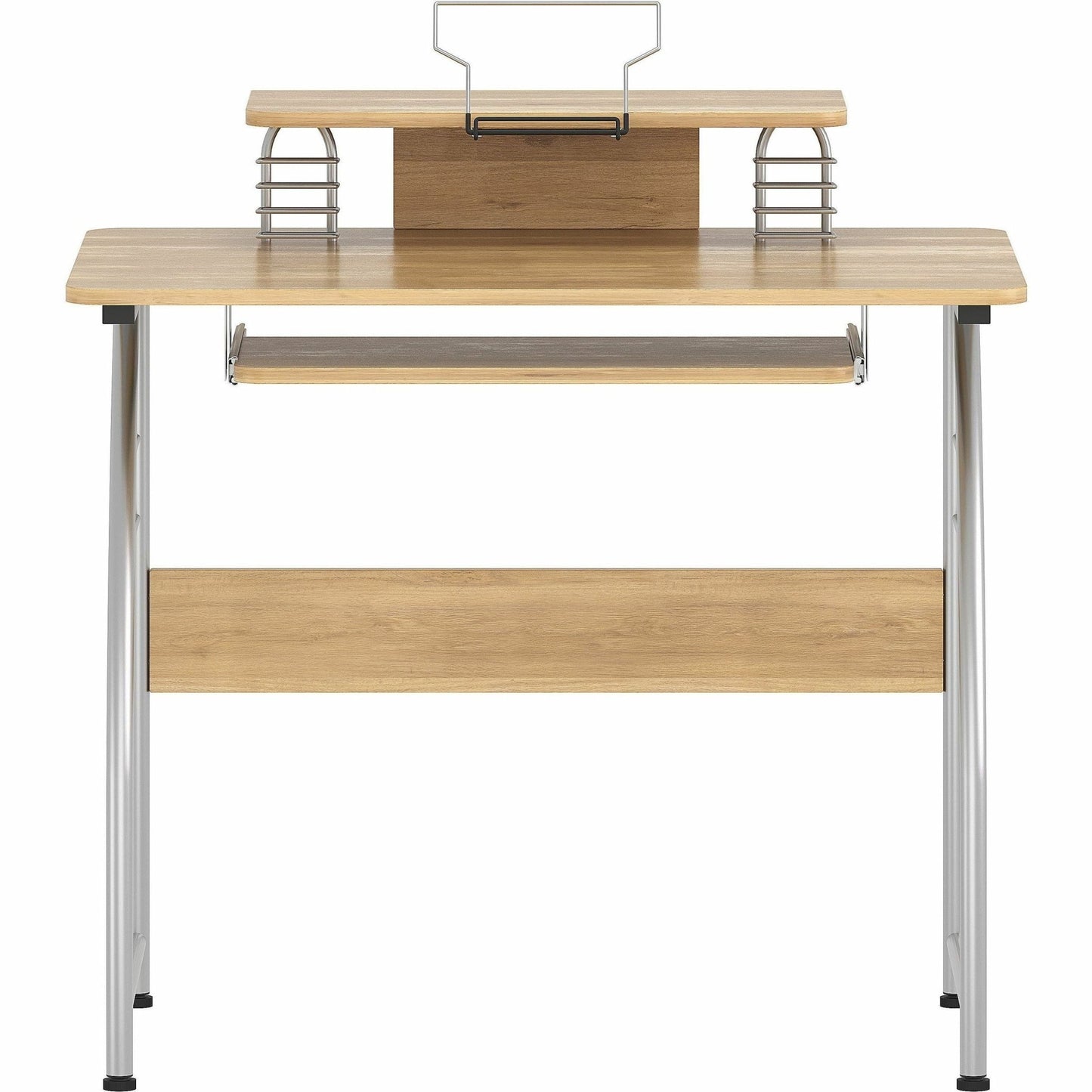 Lorell Computer Desk with Upper Shelf Keyboard Tray Maple Steel Frame (LLR - LLR14337) - SchoolOutlet