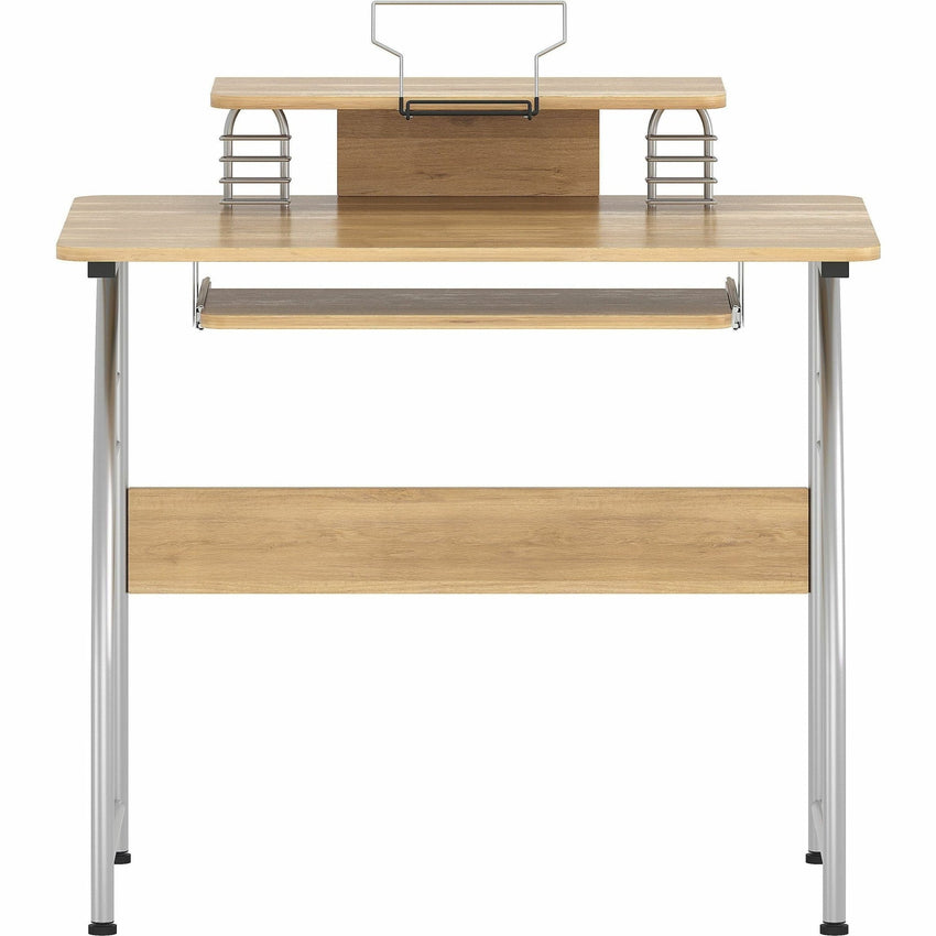 Lorell Computer Desk with Upper Shelf Keyboard Tray Maple Steel Frame (LLR - LLR14337) - SchoolOutlet
