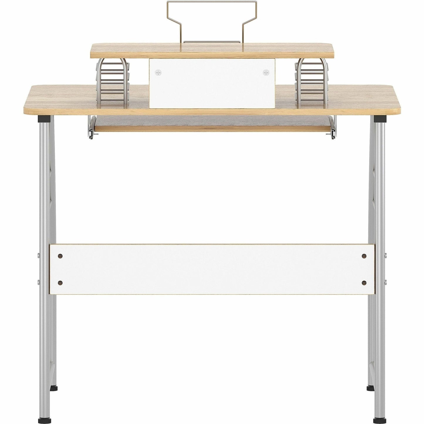 Lorell Computer Desk with Upper Shelf Keyboard Tray Maple Steel Frame (LLR - LLR14337) - SchoolOutlet