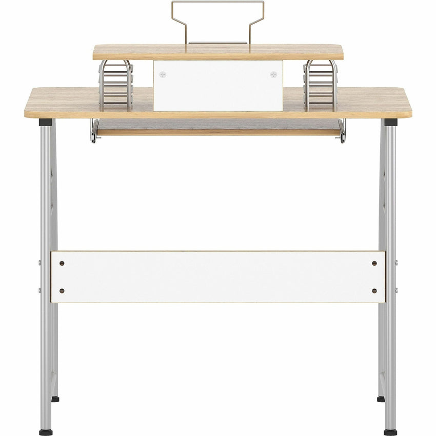 Lorell Computer Desk with Upper Shelf Keyboard Tray Maple Steel Frame (LLR - LLR14337) - SchoolOutlet