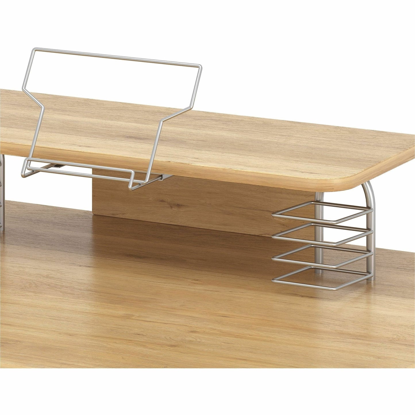 Lorell Computer Desk with Upper Shelf Keyboard Tray Maple Steel Frame (LLR - LLR14337) - SchoolOutlet