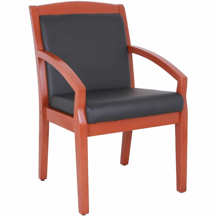 Lorell Sloping Arms Wood Frame Guest Chair Cherry Wood with Black Bonded Leather Upholstery (LLR - LLR2001X) - SchoolOutlet