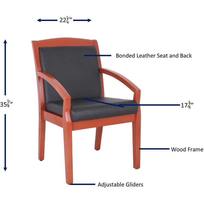 Lorell Sloping Arms Wood Frame Guest Chair Cherry Wood with Black Bonded Leather Upholstery (LLR - LLR2001X) - SchoolOutlet