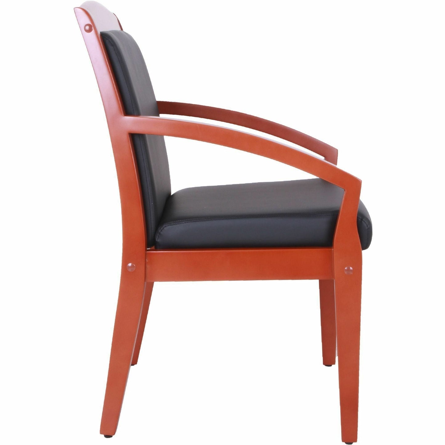 Lorell Sloping Arms Wood Frame Guest Chair Cherry Wood with Black Bonded Leather Upholstery (LLR - LLR2001X) - SchoolOutlet
