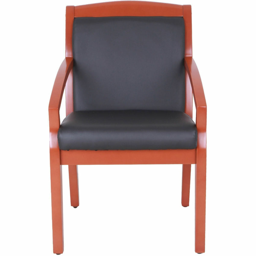 Lorell Sloping Arms Wood Frame Guest Chair Cherry Wood with Black Bonded Leather Upholstery (LLR - LLR2001X) - SchoolOutlet