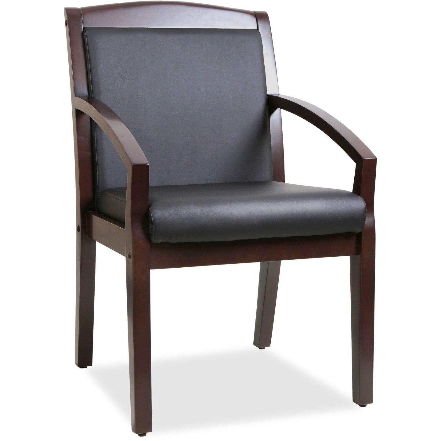 Lorell Sloping Arms Wood Frame Guest Chair Cherry Wood with Black Bonded Leather Upholstery (LLR - LLR2001X) - SchoolOutlet
