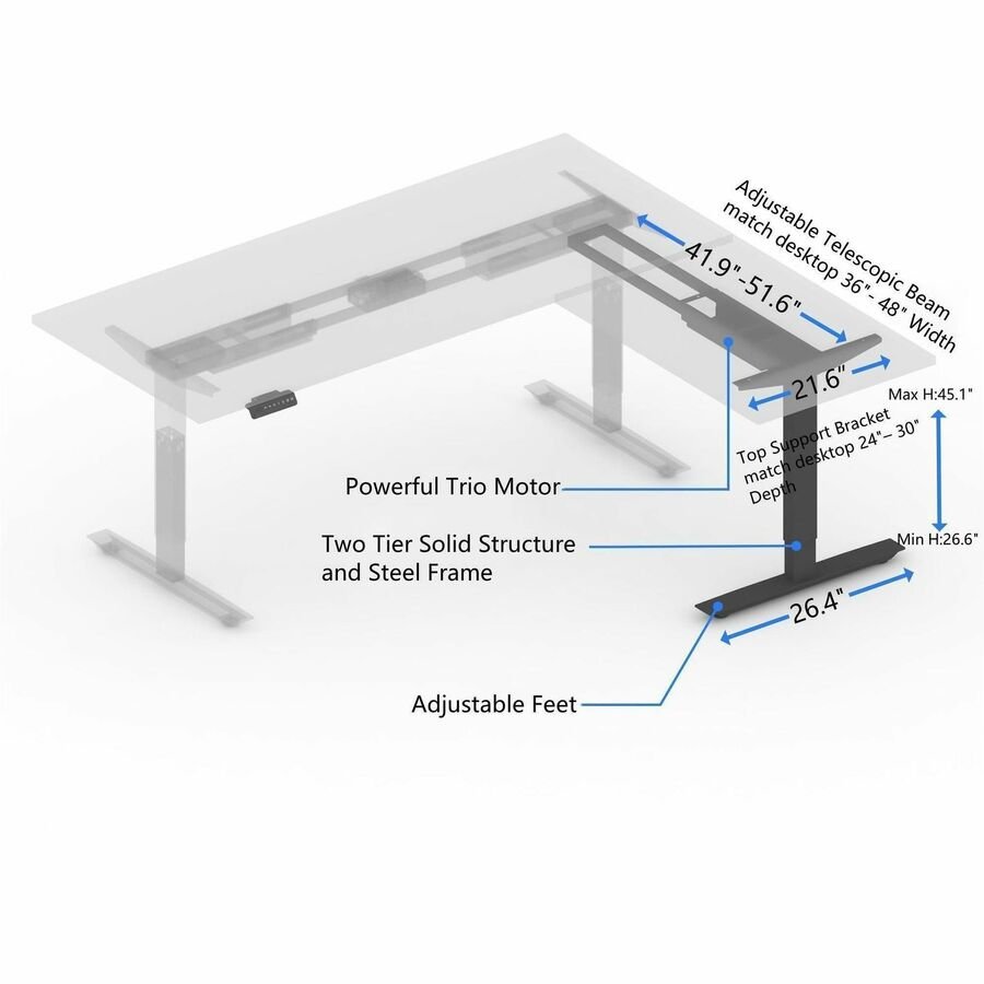 Lorell Sit - Stand 3rd - Leg Base 51.6"W x 26.4"D x 26.6" to 45"H (LLR - LLR2593X) - SchoolOutlet