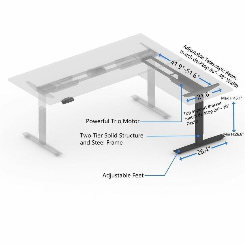 Lorell Sit - Stand 3rd - Leg Base 51.6"W x 26.4"D x 26.6" to 45"H (LLR - LLR2593X) - SchoolOutlet