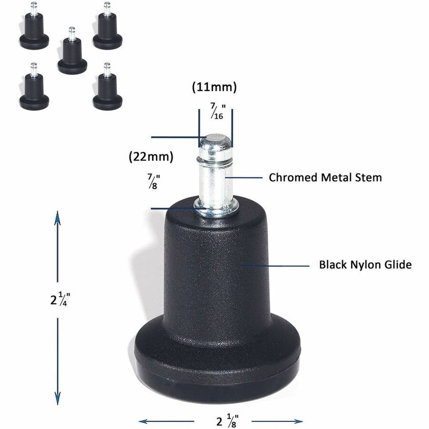 Lorell Bell Glides Chair Caster Replacement Set with Nylon Base and Chrome Metal Stems (LLR - LLR33447) - SchoolOutlet