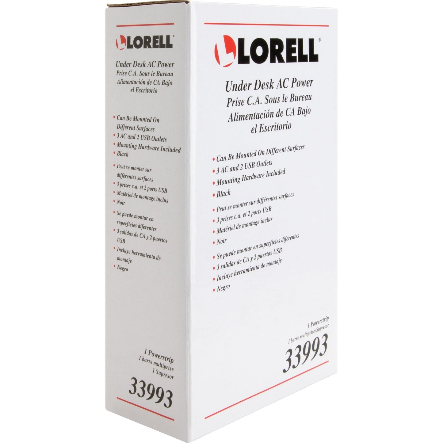 Lorell Under Desk Surface - Mount Power Center with USB Charger 3 AC 2 USB 6" W x 2" D x 2" H (LLR - LLR33993) - SchoolOutlet