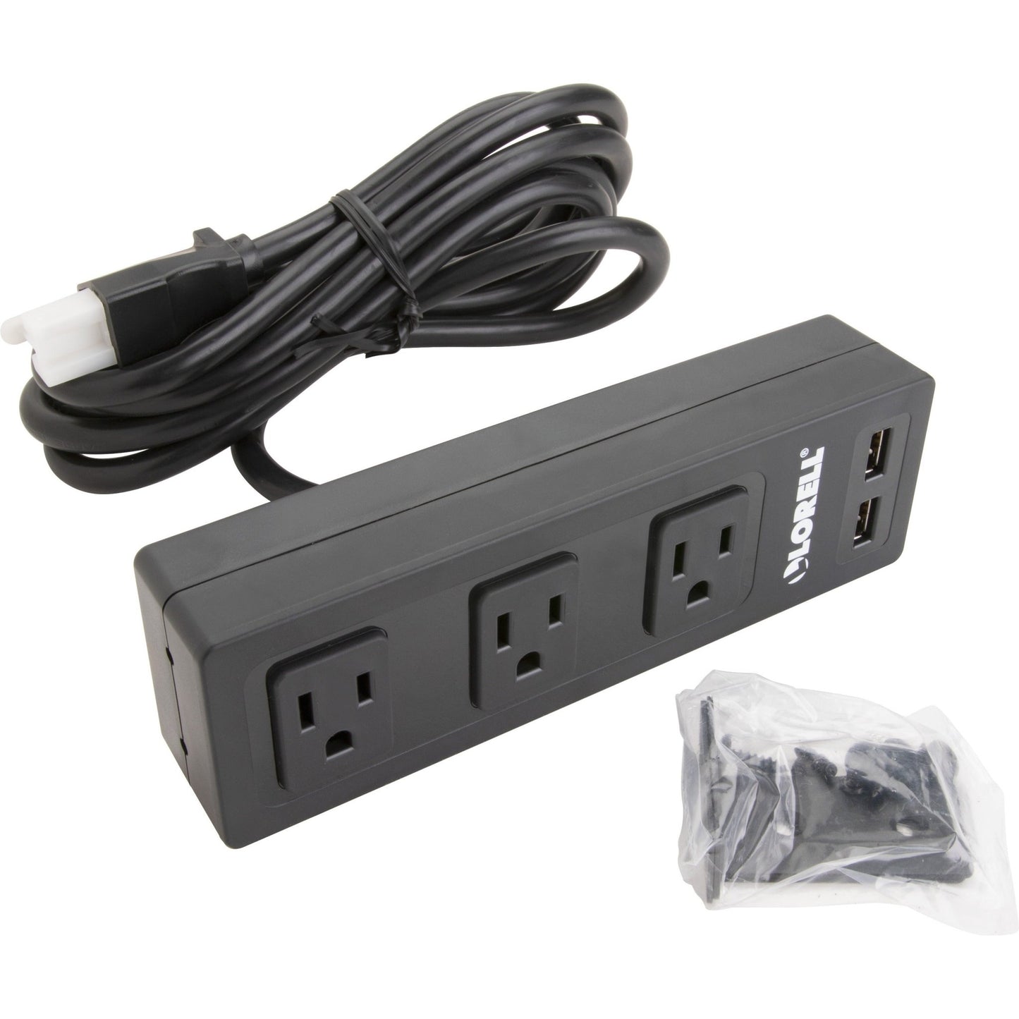 Lorell Under Desk Surface - Mount Power Center with USB Charger 3 AC 2 USB 6" W x 2" D x 2" H (LLR - LLR33993) - SchoolOutlet