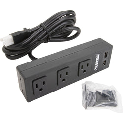 Lorell Under Desk Surface-Mount Power Center with USB Charger 3 AC 2 USB 6" W x 2" D x 2" H (LLR-LLR33993)