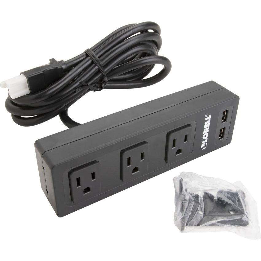 Lorell Under Desk Surface - Mount Power Center with USB Charger 3 AC 2 USB 6" W x 2" D x 2" H (LLR - LLR33993) - SchoolOutlet