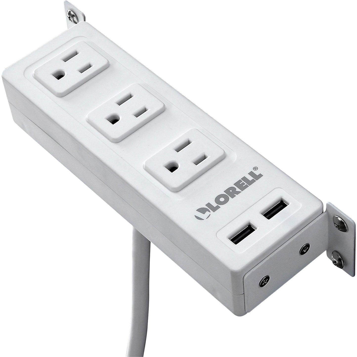 Lorell Surface - Mount Under Desk Power Center with USB Charger 3 AC 2 USB 8 ft Cord 6" W x 2" D x 2" H (LLR - LLR33996) - SchoolOutlet