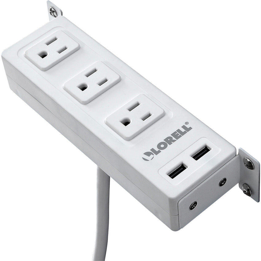 Lorell Surface - Mount Under Desk Power Center with USB Charger 3 AC 2 USB 8 ft Cord 6" W x 2" D x 2" H (LLR - LLR33996) - SchoolOutlet