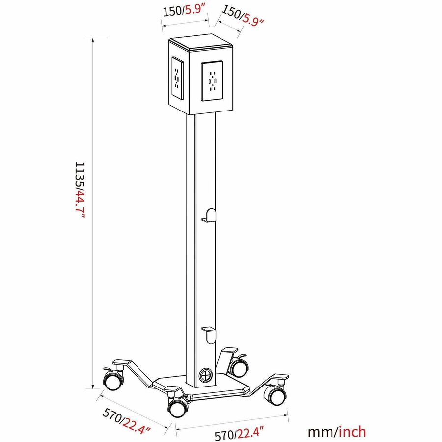 Lorell Mobile Power Tower with 8 AC and 8 USB Charging Outlets 10 ft Cord 12" W x 12" D x 36" H (LLR - LLR34000) - SchoolOutlet