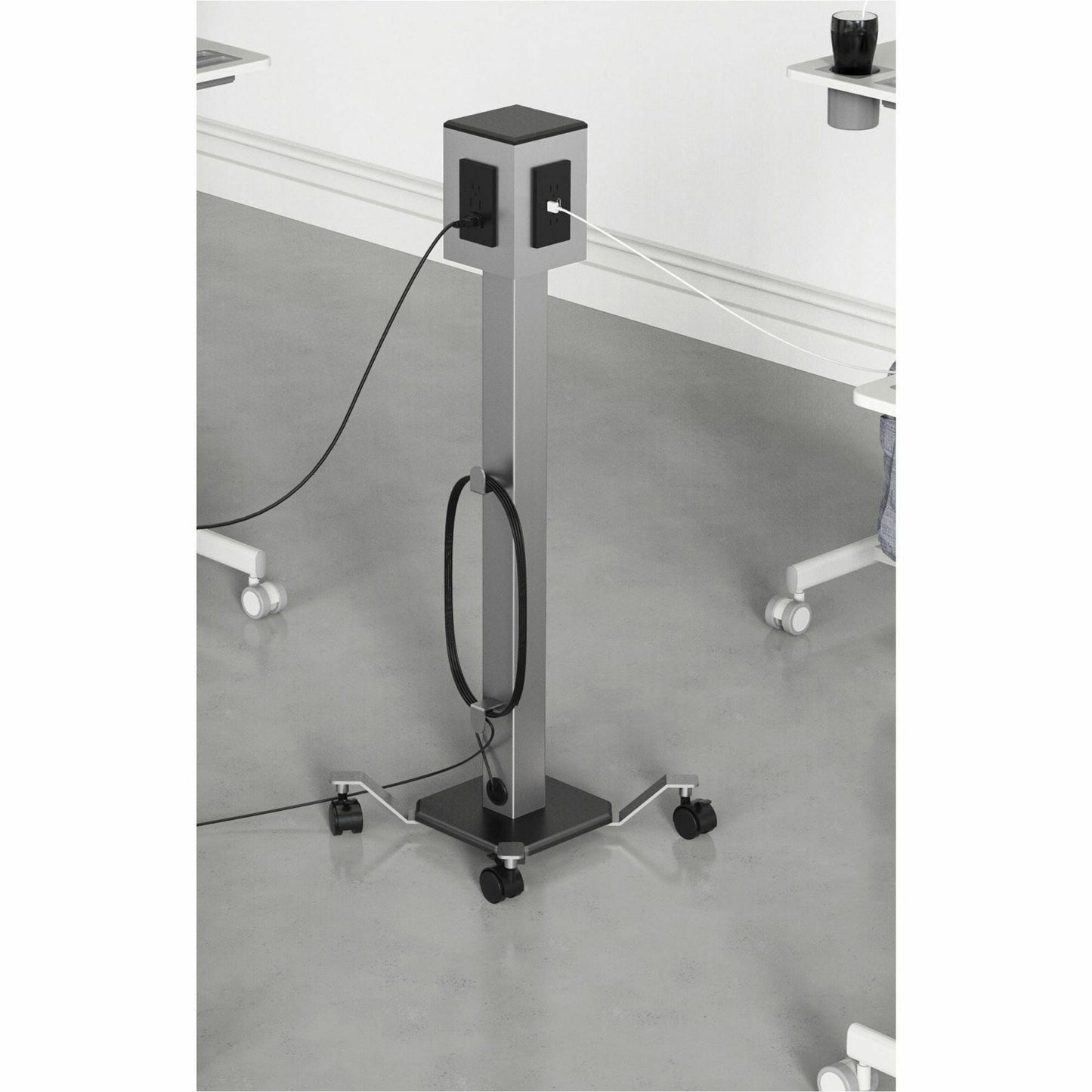 Lorell Mobile Power Tower with 8 AC and 8 USB Charging Outlets 10 ft Cord 12" W x 12" D x 36" H (LLR - LLR34000) - SchoolOutlet