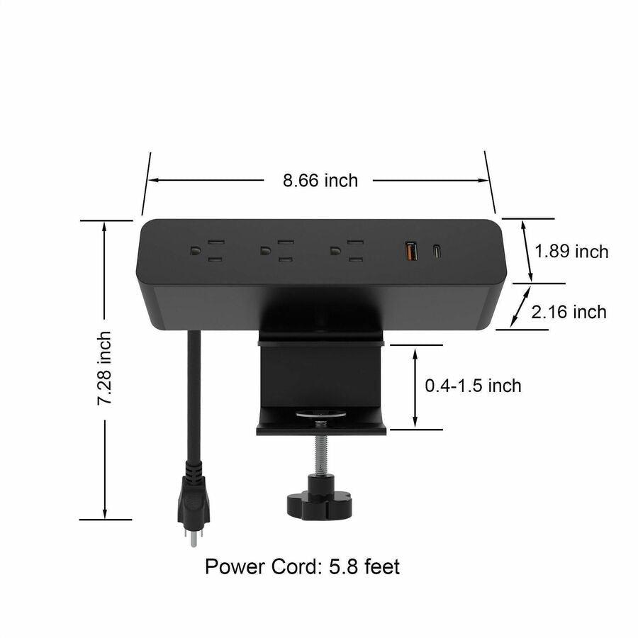 Lorell Desk - Mount Power Outlet with USB - A and USB - C Charging Hub 8.7" W x 2.2" D x 1.9" H (LLR - LLR34001) - SchoolOutlet